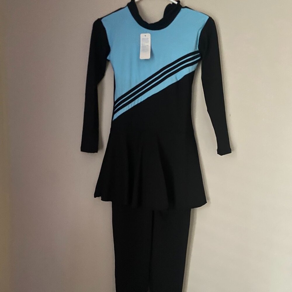 Women’s Modest Blue & Black One-Piece Swimsuit